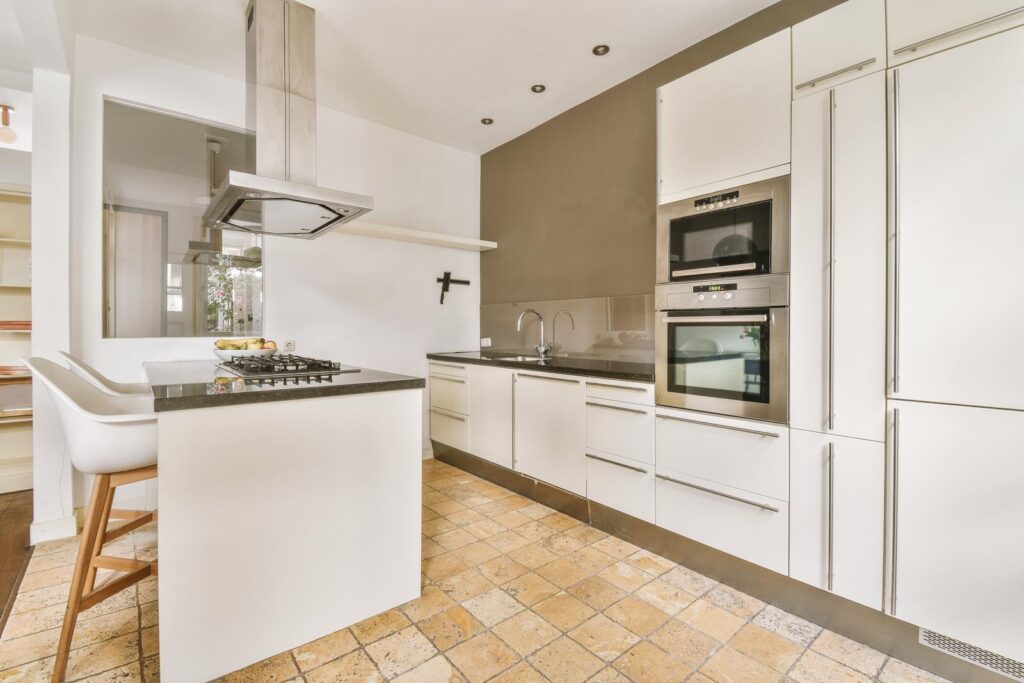 Kitchen with white cabinets