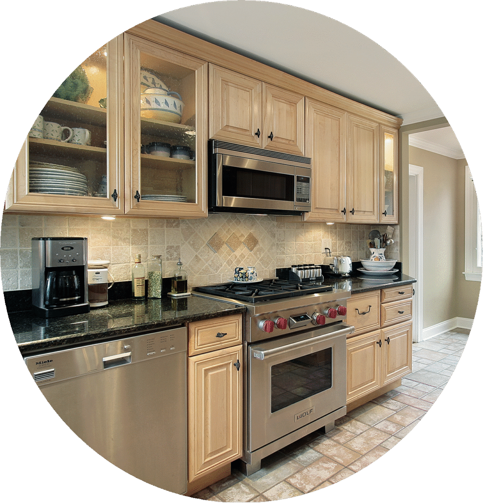 Kitchen with light wood cabinets